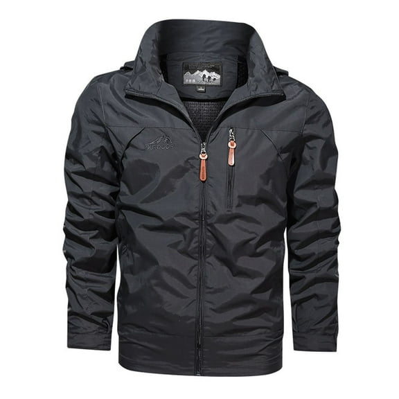 SWSMCLT Men's Jacket Hooded Outerwear Hoodie Windbreaker Long Sleeve Anorak Warm Zip Waterproof Full Zip Pocket Spring Grey Small