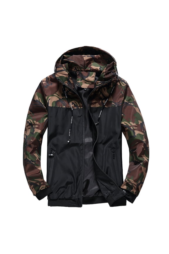SWSMCLT Men's Lightweight Windbreaker Jacket Loose Fit Outdoor Hooded Rain Jacket Windproof Unlined Waterproof Green Camouflage 34