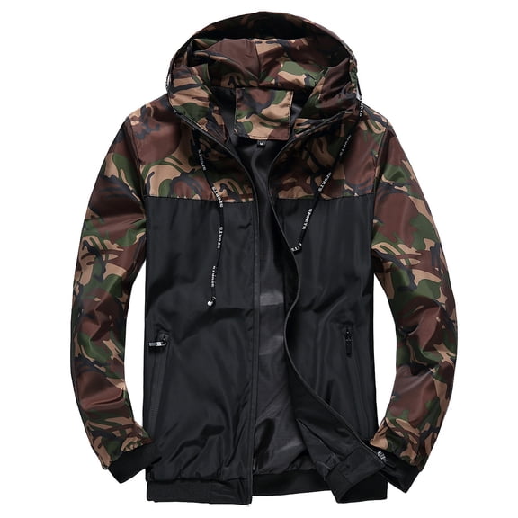 SWSMCLT Men's Lightweight Windbreaker Jacket Loose Fit Outdoor Hooded Rain Jacket Windproof Unlined Waterproof Green Camouflage 34