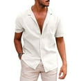 thumbnail image 1 of SWSMCLT Men's Linen Short Sleeve Top Summer Lightweight Loose Fit Casual Beach Shirt Soft All Cotton Button Up Shirt White Large, 1 of 1