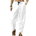 thumbnail image 1 of SWSMCLT Men's Long Casual Pants Pleated Trousers Linen Pants Cotton Drawstring Pocket Winter Comfy White Large, 1 of 1