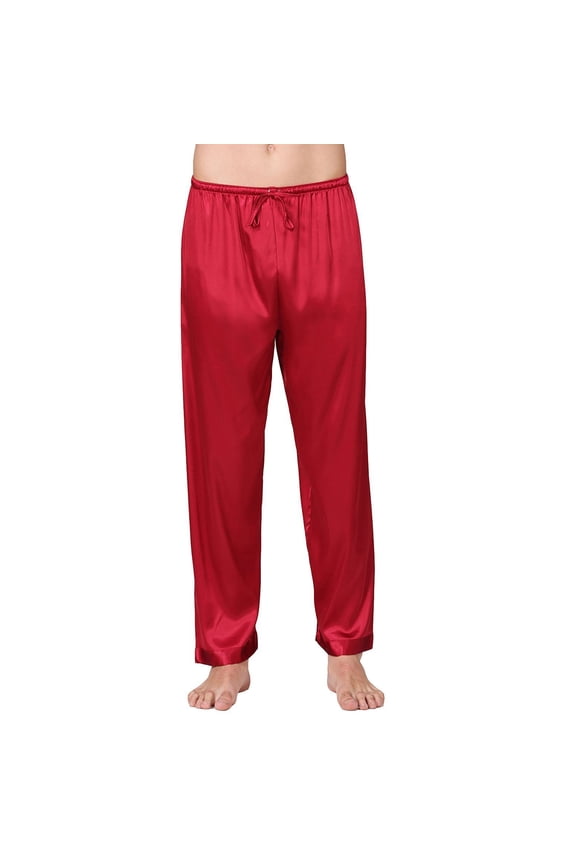 Men's Long Pajamas Pants Satin Soft Loose Fit Lounge Pj Bottom Ankle Summer Travel Fall Thin Luxury Red X-Large