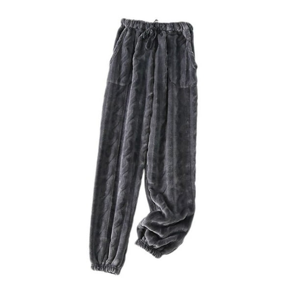 SWSMCLT Men's Long Plush Pajama Pants Fuzzy Fleece Trendy Casual Lounge Winter Sleepwear Pj Bottoms Baggy Fluffy Sweatpants Ankle Length Warm Loose Fit Comfy Dark Grey Small