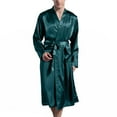 thumbnail image 1 of SWSMCLT Men's Long Sleeve Bathrobe Long Robe Satin V Neck Comfy Thin Pjs Lightweight Valentine's Day Halloween Soft Spring Dark Green Large, 1 of 4