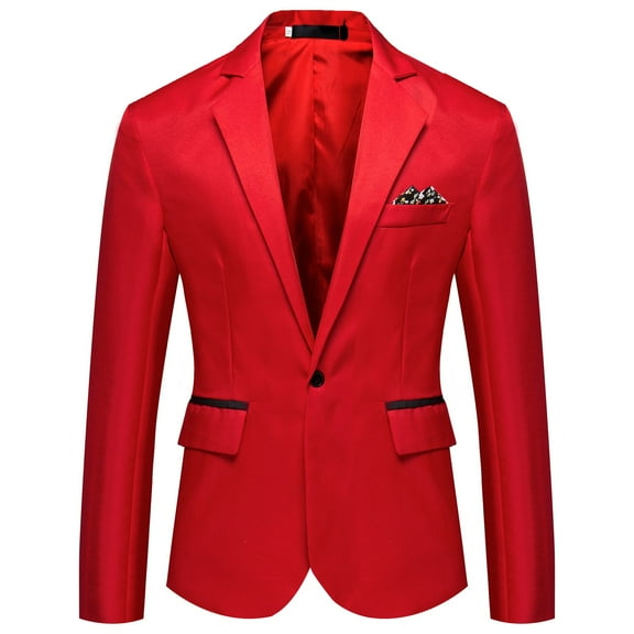 SWSMCLT Men's Long Sleeve Blazer Business Sport Coat Office Suit Jacket Fashion Button Single Breasted Casual Red Small