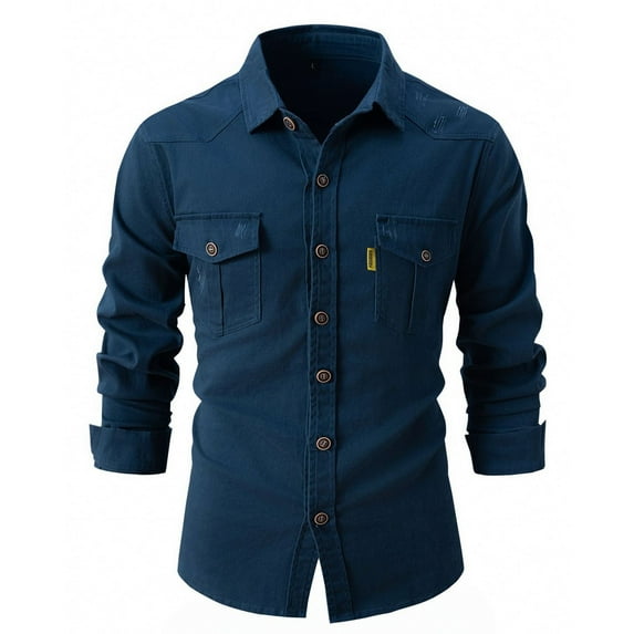 SWSMCLT Men's Shirt Jacket Cotton Casual Western Dinner Top Shirts Shacket Soft Button Down Trucker Shirt Fall Long Sleeve Classic Dark Blue Medium