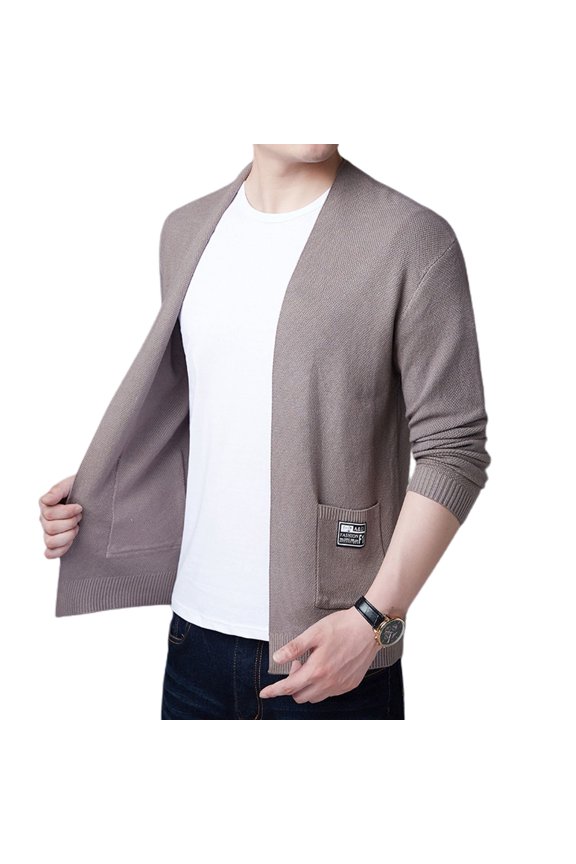 Men's Long Sleeve Cardigan Sweater Loose Slimming Fall Top V Neck Soft Fashion Knit Cozy Date Night Coffee Small