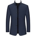 thumbnail image 1 of SWSMCLT Men's Long Sleeve Casual Jackets & Coat Button Down Single Breasted Windbreaker Lightweight Slim Fit Fall Top Winter Mock Neck Fashion Navy Small, 1 of 5