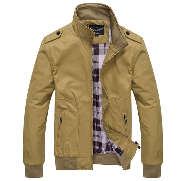 SWSMCLT Men's Long Sleeve Casual Wind Jacket Waterproof Jackets Winter Full Zip Snow Windproof Business Khaki X-Large