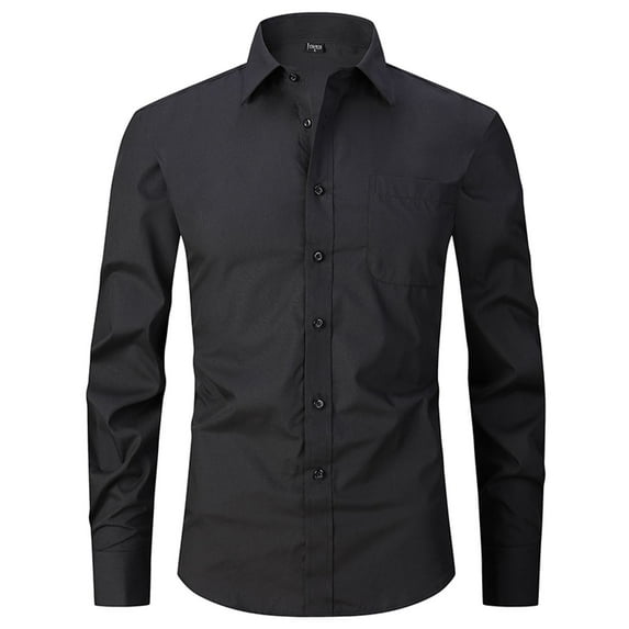 SWSMCLT Men's Long Sleeve Dress Shirt Breathable Button Down Shirts Summer Top Fitted Fall Button Pocket Black Small