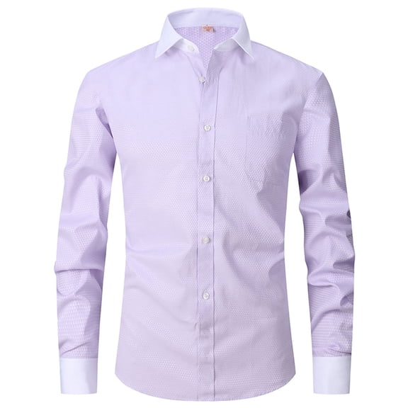 SWSMCLT Men's Long Sleeve Dress Shirt Breathable Button Down Shirts Summer Top Fitted Fall Button Pocket Light Purple Large
