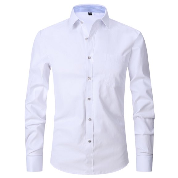 SWSMCLT Men's Long Sleeve Dress Shirt Breathable Button Down Shirts Summer Top Fitted Fall Button Pocket White Large