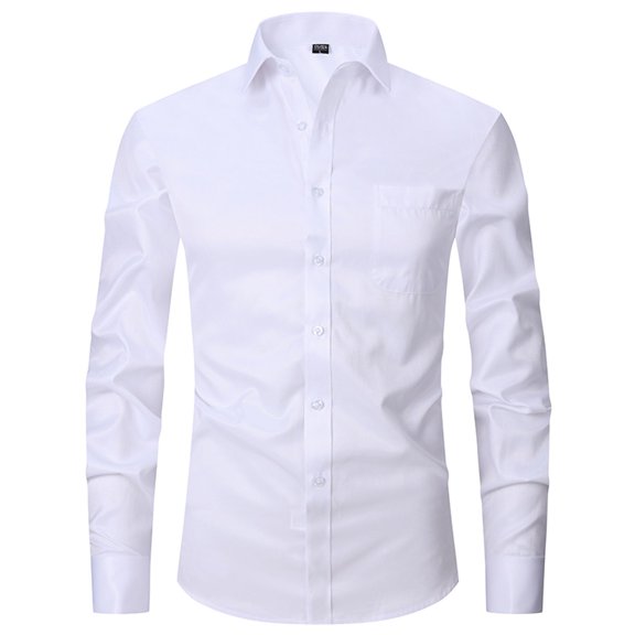 SWSMCLT Men's Long Sleeve Dress Shirt Breathable Button Down Shirts Summer Top Fitted Fall Button Pocket White Striped Small