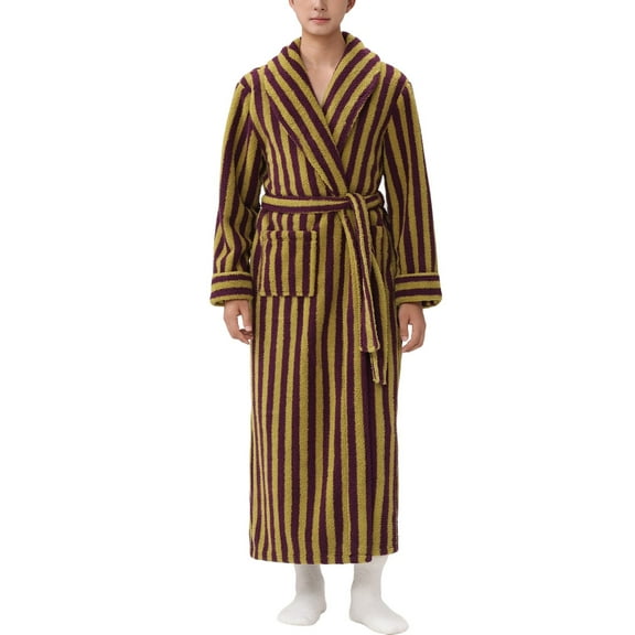 SWSMCLT Men's Long Sleeve Fleece Robe Long Pjs V Neck Medium Oversized Sleepwear Soft Fleece Thick Comfy Sleeping Fall Purple Medium-Large