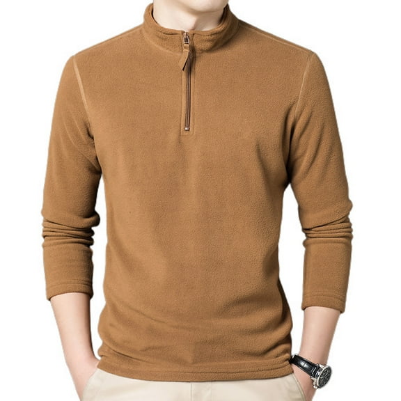 SWSMCLT Men's Long Sleeve Fleece Sweatshirt Solid Slim Fit Half Zip Up Tshirt Mock Neck Fall Top Winter Warm Pullover Fall Shirt Thermal Soft Casual Outdoor Yellow 42