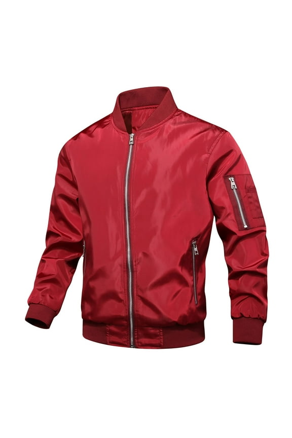 Men's Long Sleeve Jacket Fall Zip Front Jackets Varsity Jacket Full Zip Casual Streetwear Spring Pocket Red Large