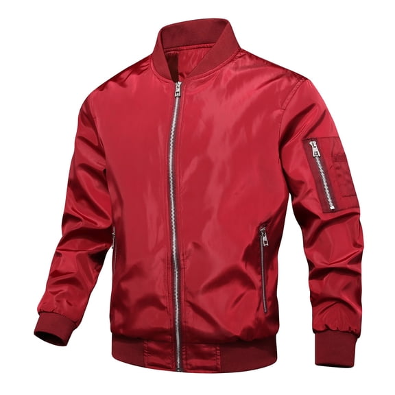 SWSMCLT Men's Long Sleeve Jacket Fall Zip Front Jackets Varsity Jacket Full Zip Casual Streetwear Spring Pocket Red Small
