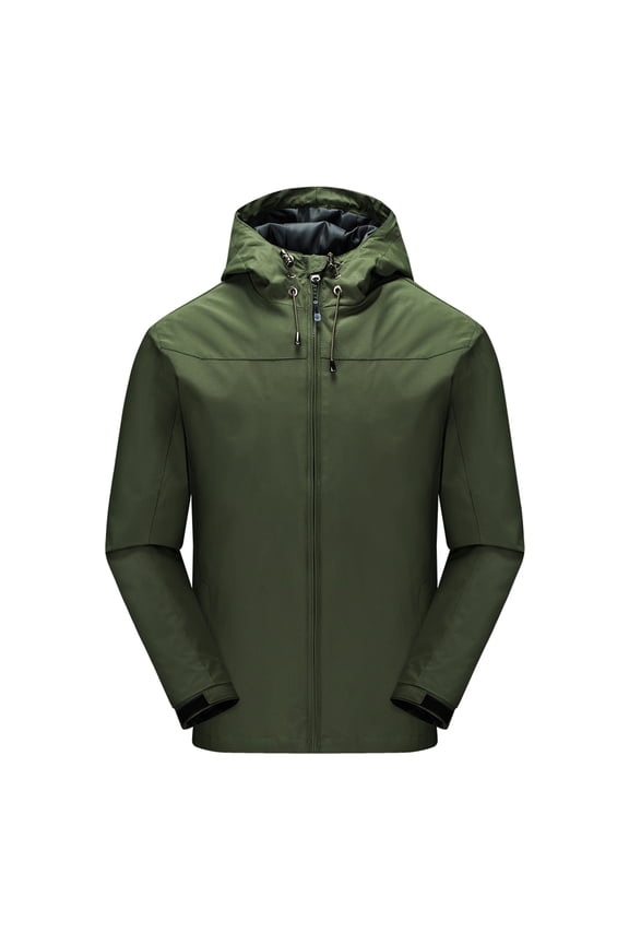 Men's Long Sleeve Jacket Full Zip Lightweight Rain Jackets Water Resistant Shell Tops Coat Military Hooded Fall Mountain Tactical Plus Size Windbreaker Soft Casual Army Green 4X-Large