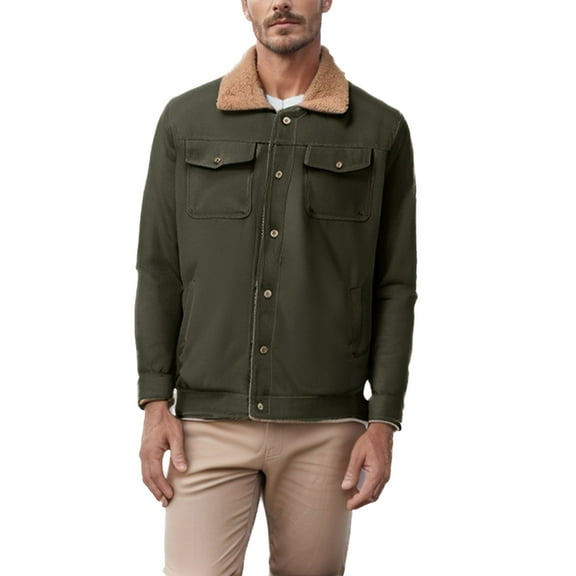 SWSMCLT Men's Long Sleeve Jacket Winter Coat Jackets Pockets Military Fleece Lined Snow Fall Spring Casual Regular Fit Army Green Small