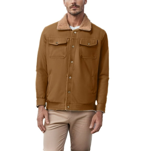 SWSMCLT Men's Long Sleeve Jacket Winter Coat Jackets Pockets Military Fleece Lined Snow Fall Spring Casual Regular Fit Coffee X-Small