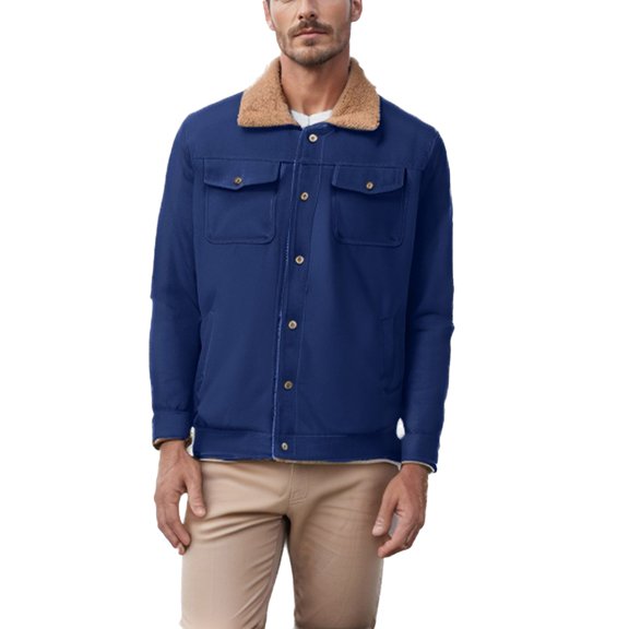 SWSMCLT Men's Long Sleeve Jacket Winter Coat Jackets Pockets Military Fleece Lined Snow Fall Spring Casual Regular Fit Dark Blue Small