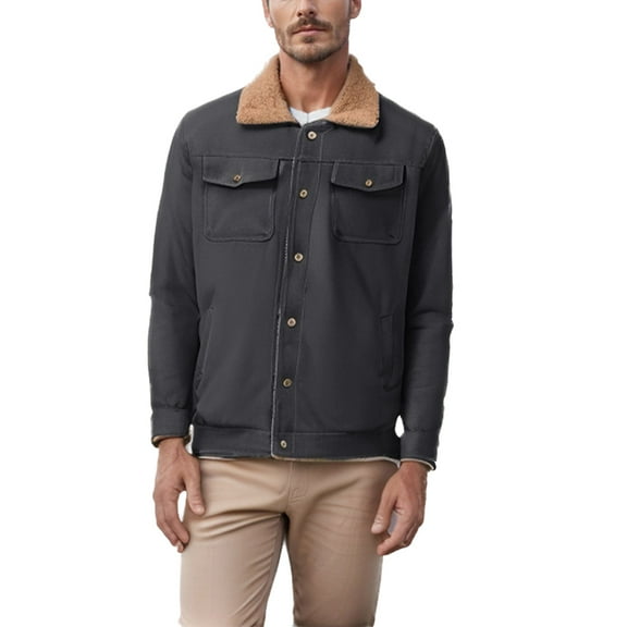 SWSMCLT Men's Long Sleeve Jacket Winter Coat Jackets Pockets Military Fleece Lined Snow Fall Spring Casual Regular Fit Dark Grey Large