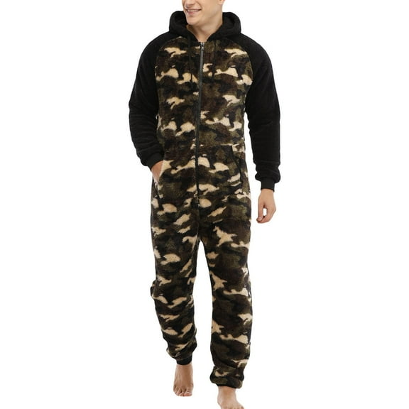 SWSMCLT Men's Long Sleeve Onesies Pajamas Soft Warm Fall Trendy Sleeping Winter Thick Zip Up One Piece Sleepwear Camo Large
