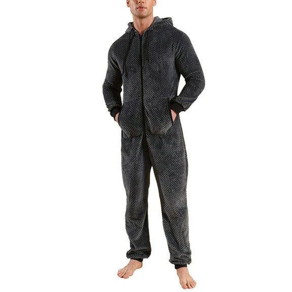 SWSMCLT Men's Long Sleeve Onesies Pajamas Soft Warm Fall Trendy Sleeping Winter Thick Zip Up One Piece Sleepwear Grey Medium