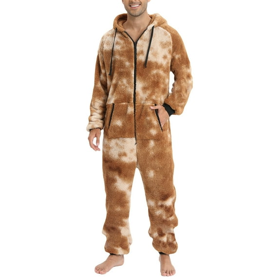 SWSMCLT Men's Long Sleeve Onesies Pajamas Soft Warm Fall Trendy Sleeping Winter Thick Zip Up One Piece Sleepwear Yellow X-Large