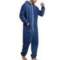 thumbnail image 1 of SWSMCLT Men's Long Sleeve Onesies Warm Thick Zipper Winter Onesie Pajamas Soft One Piece Polar Fleece Hooded Sleepwear Blue Small, 1 of 4