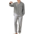 thumbnail image 1 of SWSMCLT Men's Long Sleeve Pajama Set V Neck Pjs Comfy Soft Loose Button Up Spring Lounge 2 Piece Waffle Knit Sleepwear Style2 Medium, 1 of 4