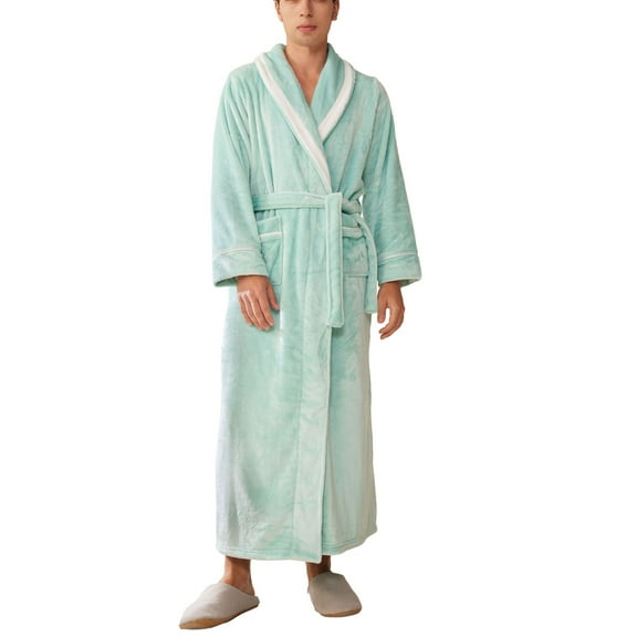 SWSMCLT Men's Long Sleeve Pajamas Warm Spring Thick Sleepwear Robe Comfy Winter Fleece House Pocket Fall Green Small