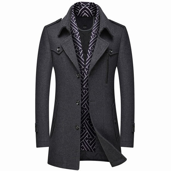 SWSMCLT Men's Long Sleeve Pea Coat Winter Warm Zip Fall Business Casual Fashion Button Up Pocket Slim Fit Top V Neck Turn Down Collar Wool Jackets & Coats Grey Small