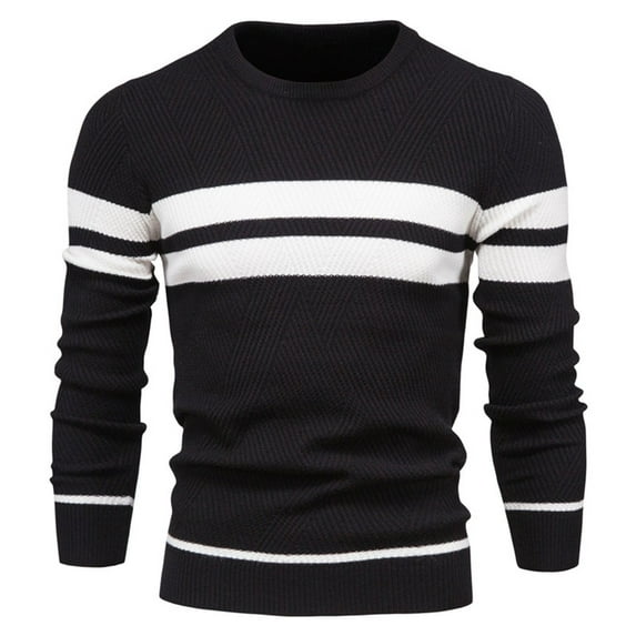 SWSMCLT Men's Long Sleeve Pullover Sweaters Crew Neck Warm Knit Knitwear Sweater Fall Light Lightweight Soft Casual Fitted Soft Winter Black Small
