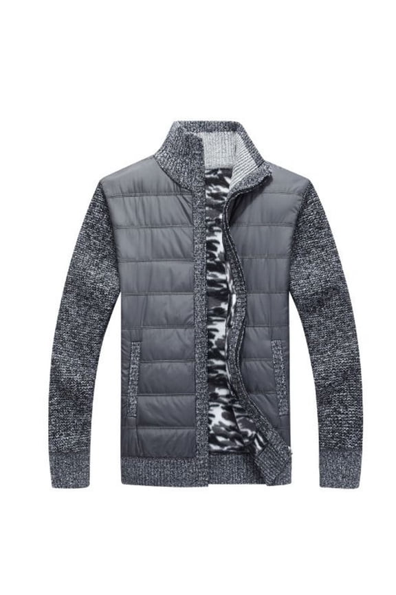 Men's Long Sleeve Quilted Jacket Slim Fit Knit Sweater Casual Work Knitwear Warm Winter Fall Top Full Zip Soft Thermal Puff Jacket Dark Grey Small