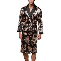SWSMCLT Men's Long Sleeve Robe Satin Knee Length Pajamas Pjs Long Summer Luxury Bathrobe Spring Lightweight Cool Black Small