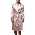 thumbnail image 1 of SWSMCLT Men's Long Sleeve Robe Satin Knee Length Pajamas Pjs Long Summer Luxury Bathrobe Spring Lightweight Cool Umber Small, 1 of 5