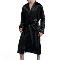 SWSMCLT Men's Long Sleeve Satin Bath Robe High Waisted Sleepwear Silk Long Robes Summer Thin Fall Soft Sleeping House Comfy Satin Black XX-Large