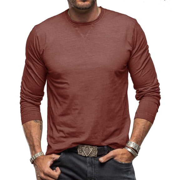 SWSMCLT Men's Long Sleeve Shirt Fashion Blouse Comfy Spandex Top Cotton Home Crew Neck Spring Regular Fit Pull On Red Medium