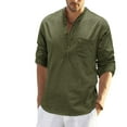 thumbnail image 1 of SWSMCLT Men's Long Sleeve Shirt Fitted Top Soft Spring Fall Cotton Blouse Linen Henley Button Crew Neck Light Army Green Large, 1 of 4