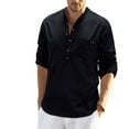 thumbnail image 1 of SWSMCLT Men's Long Sleeve Shirt Fitted Top Soft Spring Fall Cotton Blouse Linen Henley Button Crew Neck Light Black X-Large, 1 of 4