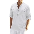 thumbnail image 1 of SWSMCLT Men's Long Sleeve Shirt Fitted Top Soft Spring Fall Cotton Blouse Linen Henley Button Crew Neck Light White Large, 1 of 4