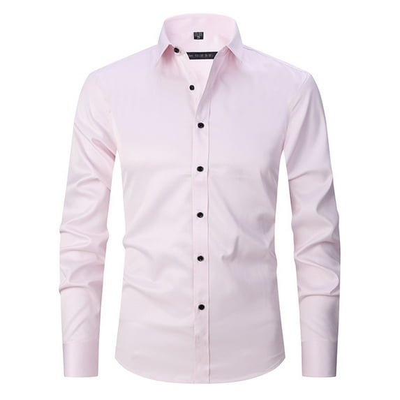 SWSMCLT Men's Long Sleeve Shirts Button Down Lapel Collar Collared Wrinkle-Free Slim Fit Business Formal Tops Lightweight Solid Plain Casual Pink 38