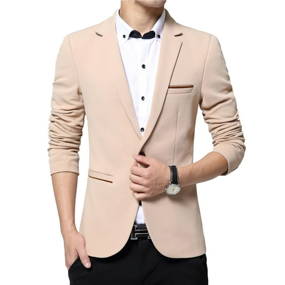 SWSMCLT Men's Long Sleeve Suit Jacket Casual Notch Collar Suit Separate Blazer Fitted Fall Office Business Khaki Medium