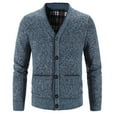 thumbnail image 1 of SWSMCLT Men's Long Sleeve Sweater Knit V Neck Cozy Fleece Lined Cardigan Button Down Cardigan Slim Fit Winter Top Spring Soft Fall Casual Classic Blue Small, 1 of 1