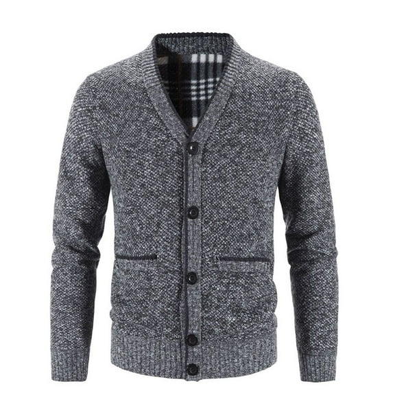 SWSMCLT Men's Long Sleeve Sweater Knit V Neck Cozy Fleece Lined Cardigan Button Down Cardigan Slim Fit Winter Top Spring Soft Fall Casual Classic Dark Grey Small