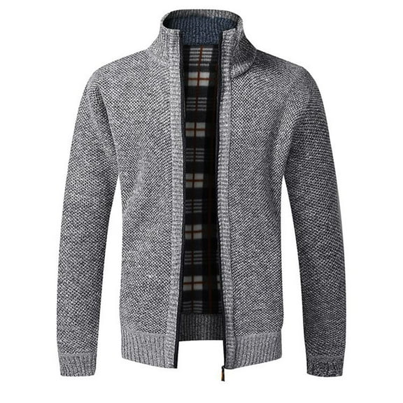 SWSMCLT Men's Long Sleeve Sweater Knitted Full Zip Winter Holiday Knitwear Zip Up Fleece Lined Top Soft Mock Neck Grey Medium