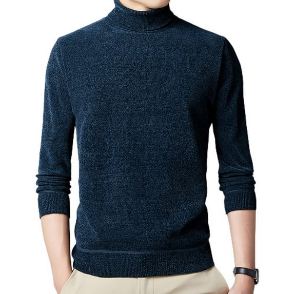 SWSMCLT Men's Long Sleeve Sweater Solid Turtleneck Knit Office Business Casual Slim Fit Pullover Sweaters Pullover Thermal Navy 36