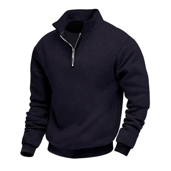 SWSMCLT Men's Long Sleeve Sweatshirt Top Fashion Zip Vintage Textured Pull On Spring Sweatshirt V Neck Pullover Half Zip Navy 3X-Large