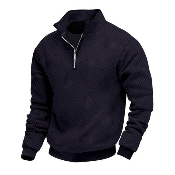 SWSMCLT Men's Long Sleeve Sweatshirt Top Fashion Zip Vintage Textured Pull On Spring Sweatshirt V Neck Pullover Half Zip Navy Medium